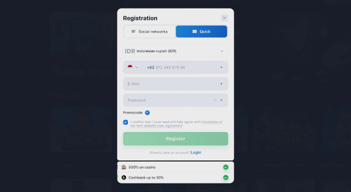 1win registration and login for gamblers from Indonesia