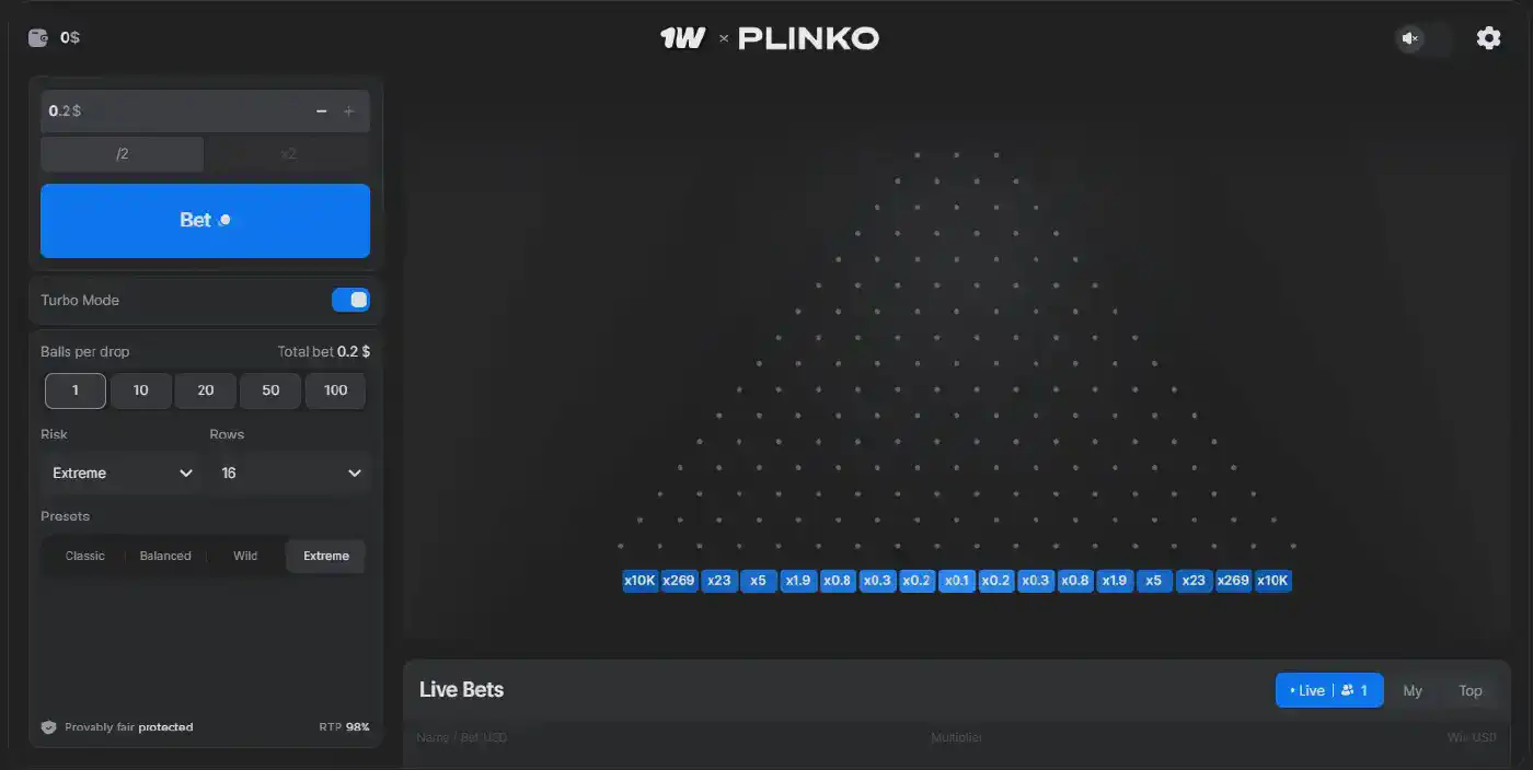 Auto-play configuration screen with bet settings and stop conditions