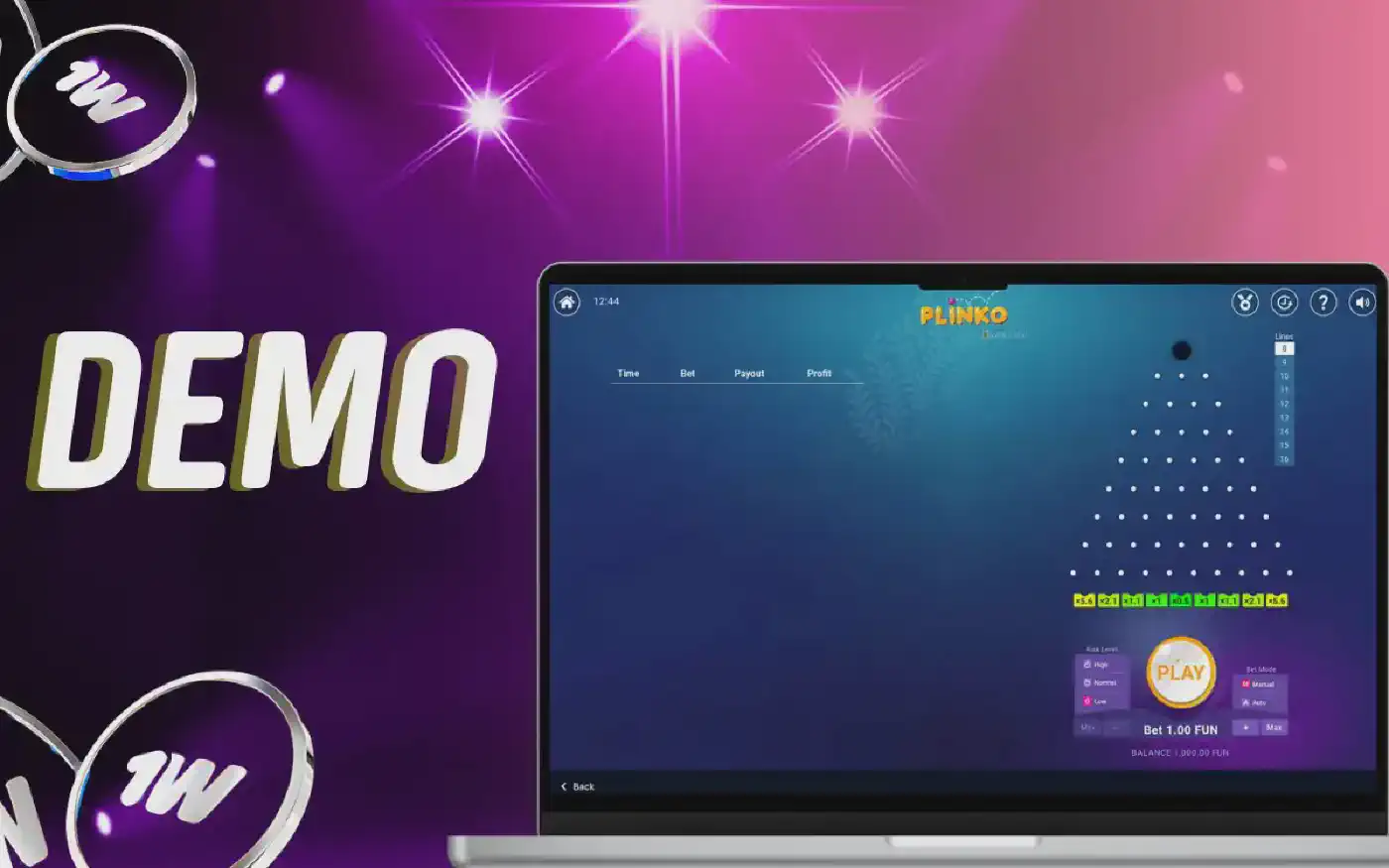 Demo mode interface showing practice balance and free gameplay